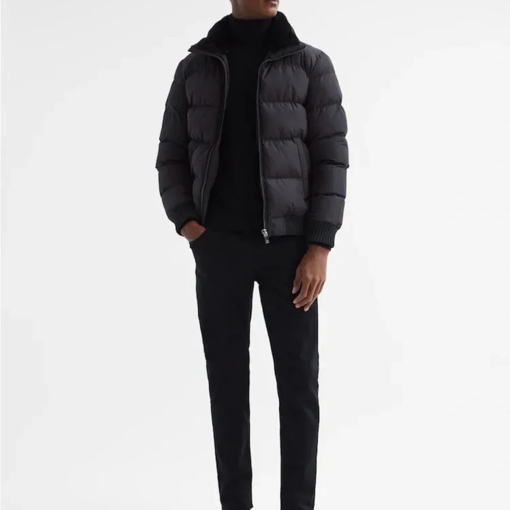 Reiss Black Frost Faux Fur Trim Puffer Jacket - Picture 3 of 5